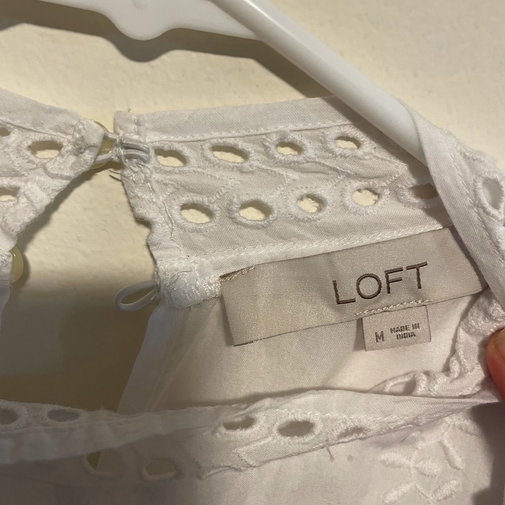 Loft White Blouse- Pattern Down Front - image 3